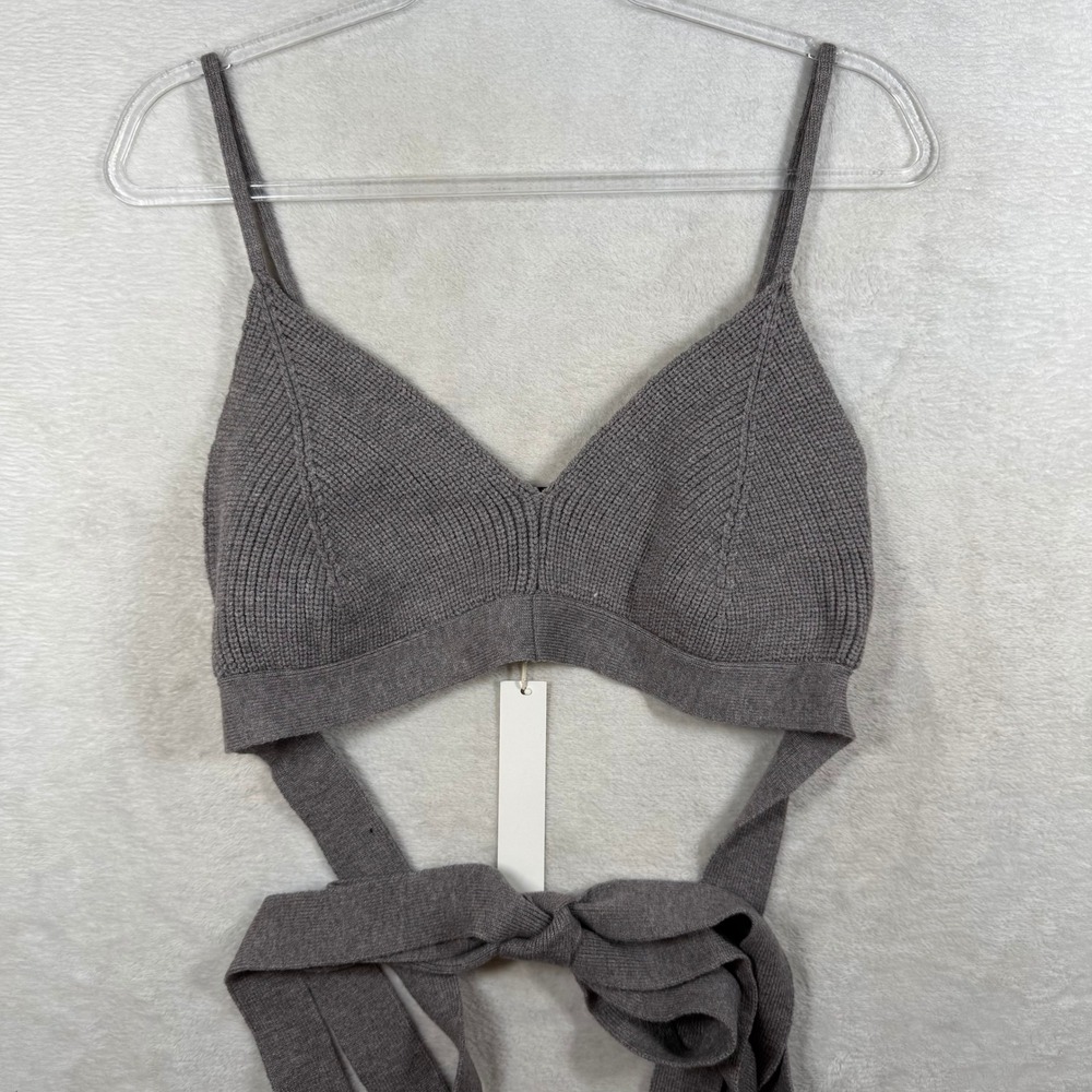 For Love & Lemons Knit Bralette Top Taupe Gray Wrap Tie 2X NEW